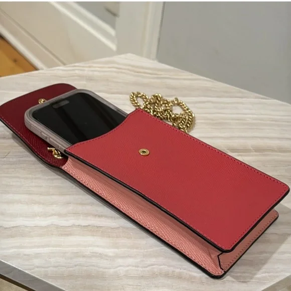 Coach Red Crossbody Bag with Gold Chain Strap. - Picture 7 of 8